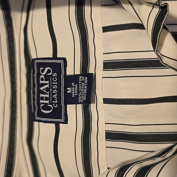 Chaps Black and White Long Sleeve Striped Button-Up Top M - Picture 2 of 3